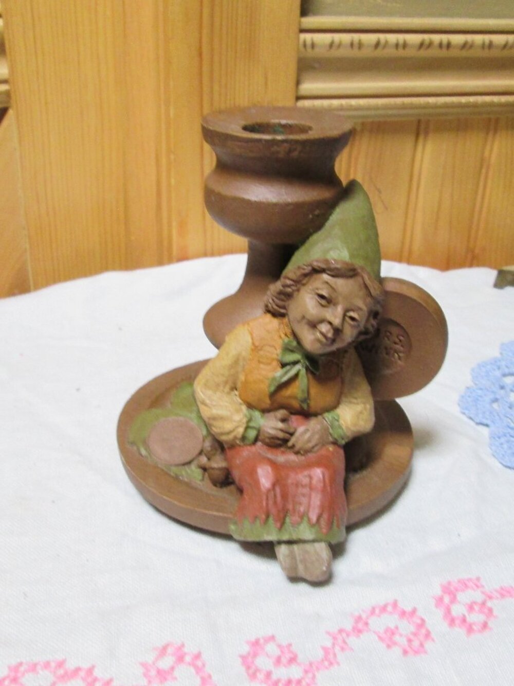 Vtg Tom Clark Gnome Mrs Wink Candle stick sculpture Figurine 1983 Folklore